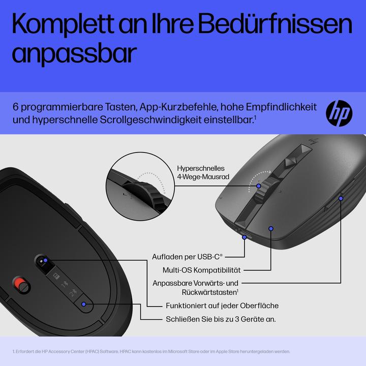 Actual product image HP 715 RECHBL Mult-Dvc Bluetooth Mouse (Wireless, Cable)