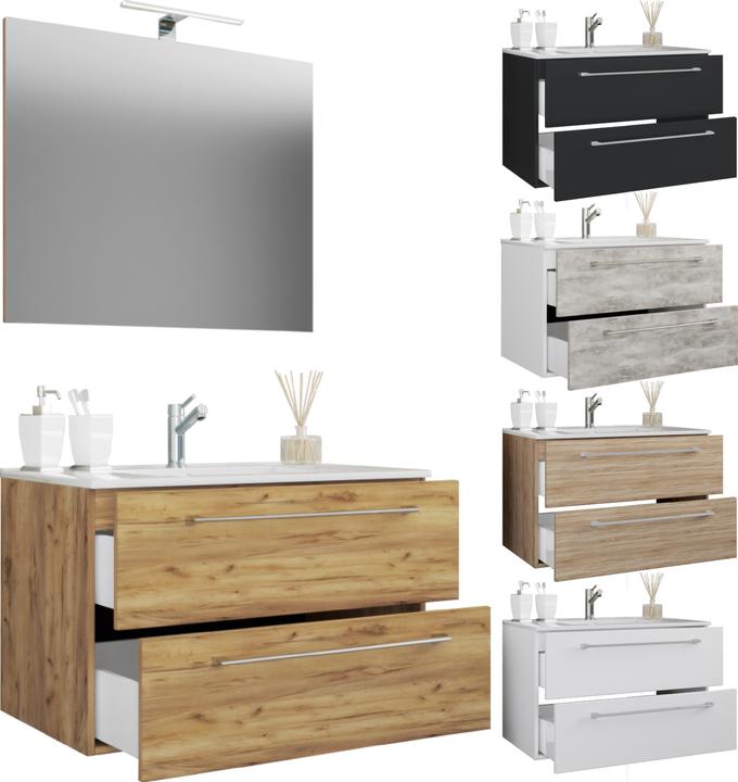 VCM Set lavabo 3 pezzi arredo bagno Badinos 2 cassetti specchio
