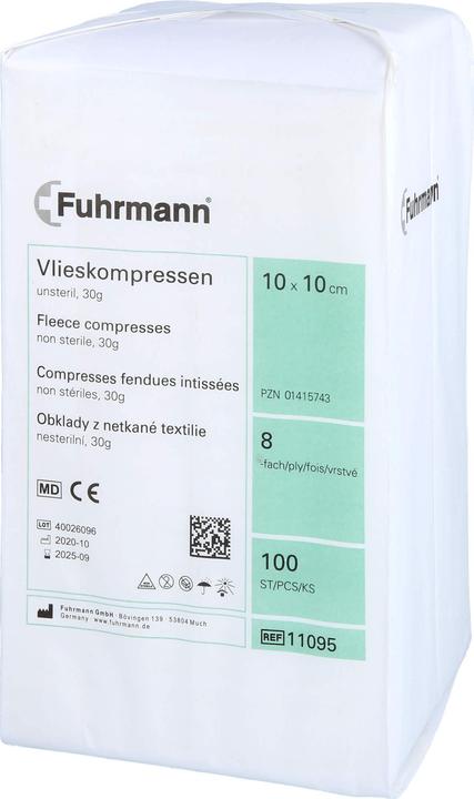 Produktbild Fuhrmann Vlieskompressen 10x10cm 8lagig 30gr unsteril, 100 St KOM
