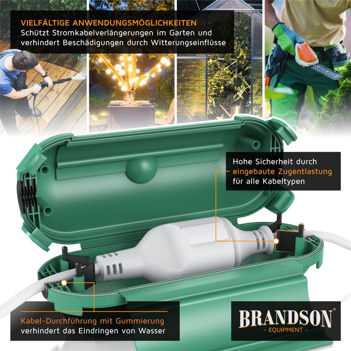 Produktbild Bearware 2x Kabelbox outdoor grün, IP44 Garten Schutzbox wetterbeständig für Verlängerungskabel, 210mm x 85mm