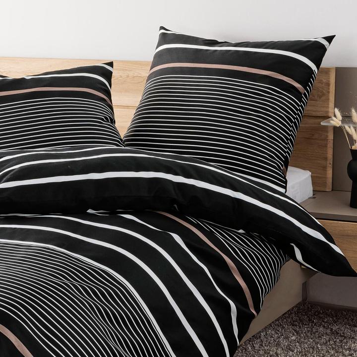 Produktbild Janine Mako-Satin Bettwäsche J.D. 87105 nougat schwarz (Bettwäsche Set, 155x200 cm + 80x80 cm)
