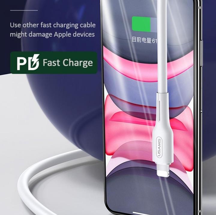 Image du produit Usams U43 Câble de charge rapide USB-C vers lightning 30W, blanc (1.20 m, USB 3.2 Gen 1, 30 W)