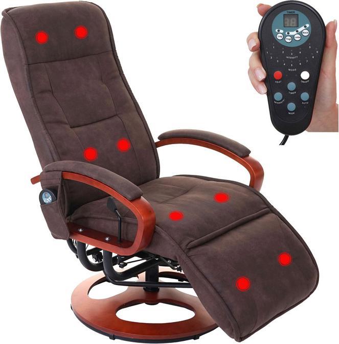 Swisshandel24 Relaxliege, Relaxsessel Massagesessel, MIT Massage Stoff/Textil - Wildlederimitat braun