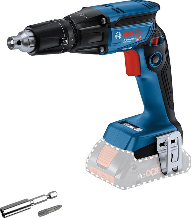 Karton, 1x Gürtelclip, 1x Bithalter, GTB 18V-45, 1x Schraubendrehereinsatz (Bit) Ph 2
