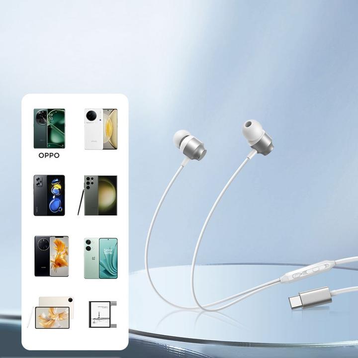 Actual product image Joyroom JR-EC06 TYPE-C Series In-Ear Metal Wired Earbuds-Silver (Cable)