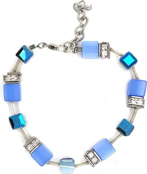 Signé Signè Armband mit Würfel Blau Silber Edelstahl rhodiniert No.1 (21.50 cm, Metall, Glas, Bleifrei, Cadmiumfrei, Messing rhodiniert, Edelstahl, synthetische Kristalle, Nickelfrei)