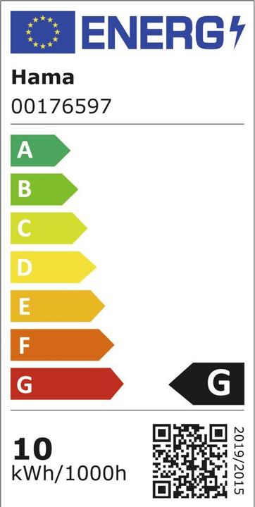 Energy Label Hama WLAN LED lamp, E27, 10W, RGBW, without hub, for voice/app control (E27, 10 W, 806 lm, 1 x, G)