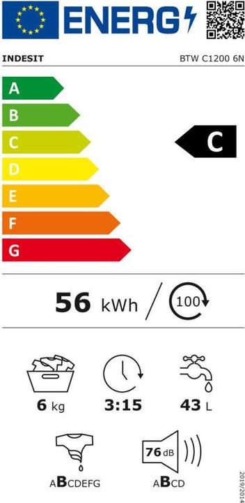 Energie-Label Indesit BTW C1200 6N (6 kg, EU-Stecker)