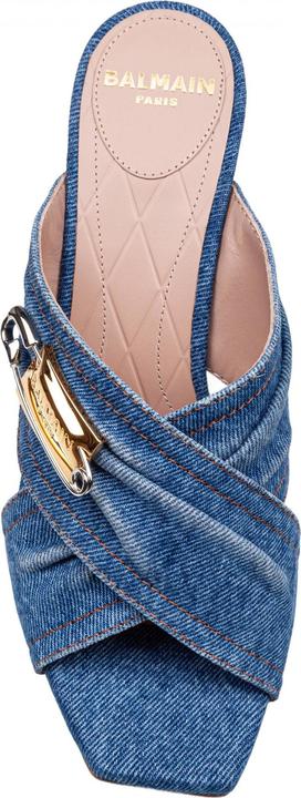 Actual product image Balmain safety mule in denim fabric with applied pin (40)