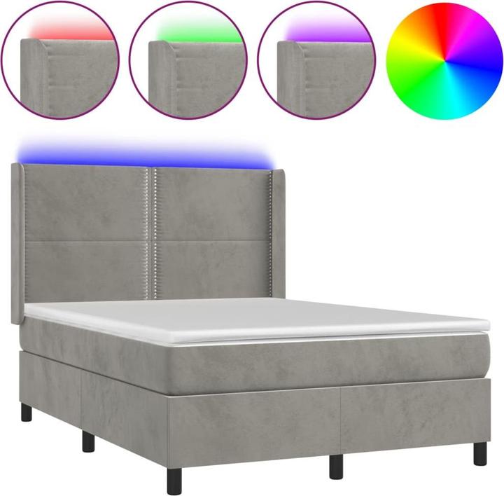 Produktbild VidaXL Boxspringbett Mit Matratze & Led Samt Hellgrau (140 x 190 cm)