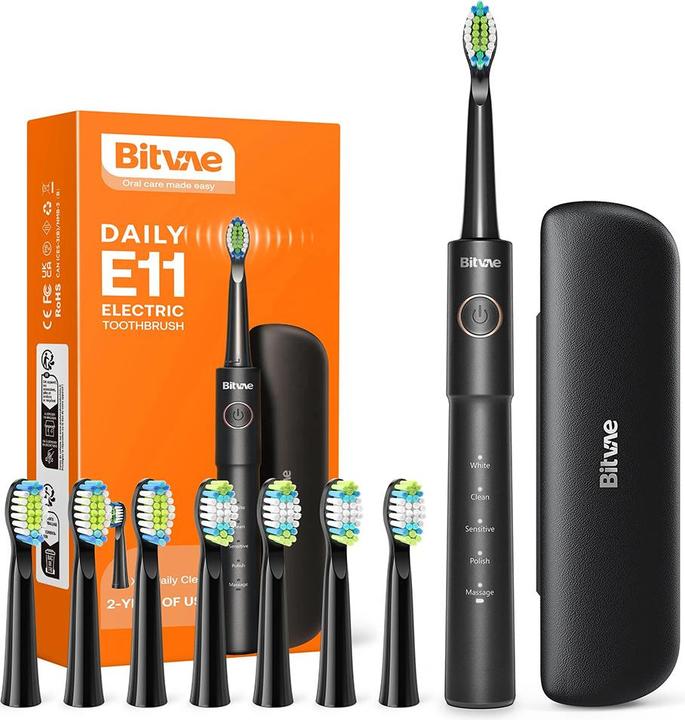 Actual product image Bitvae Sonic toothbrush with tips set and travel case BV E11 (Black) (Sonic toothbrush)