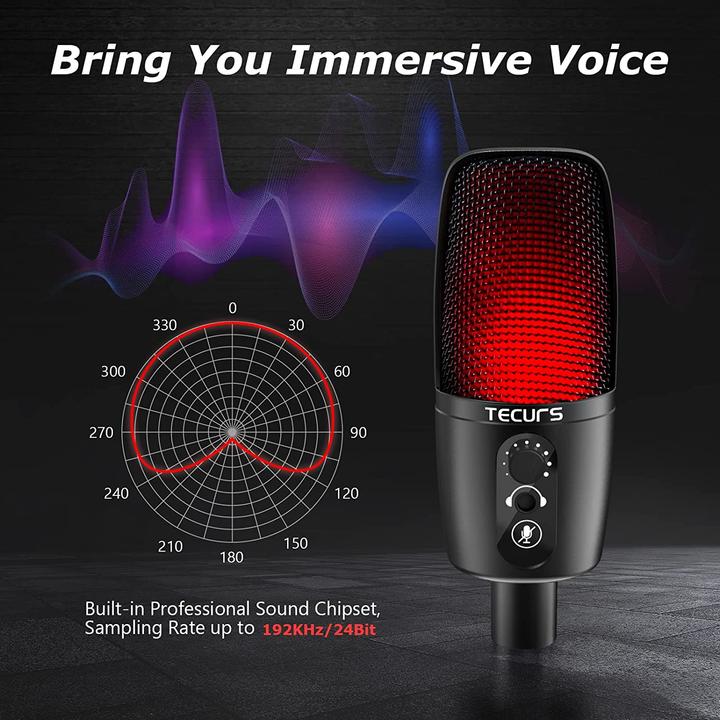 Actual product image Tecurs USB microphone with arm