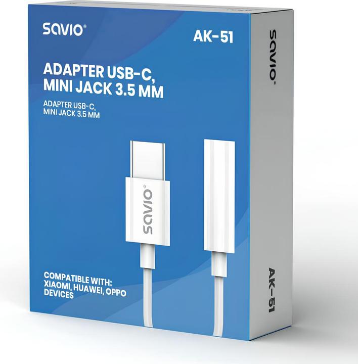 Immagine prodotto Savio Adattatore audio - USB Tipo 3.1 C M - Jack 3.5mm F - Bianco AK-51 (0.11 m, USB)