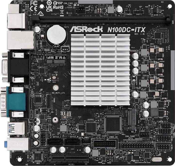 Produktbild AsRock N100DC-ITX (NA (integrated CPU), Intel SoC, Mini-ITX)