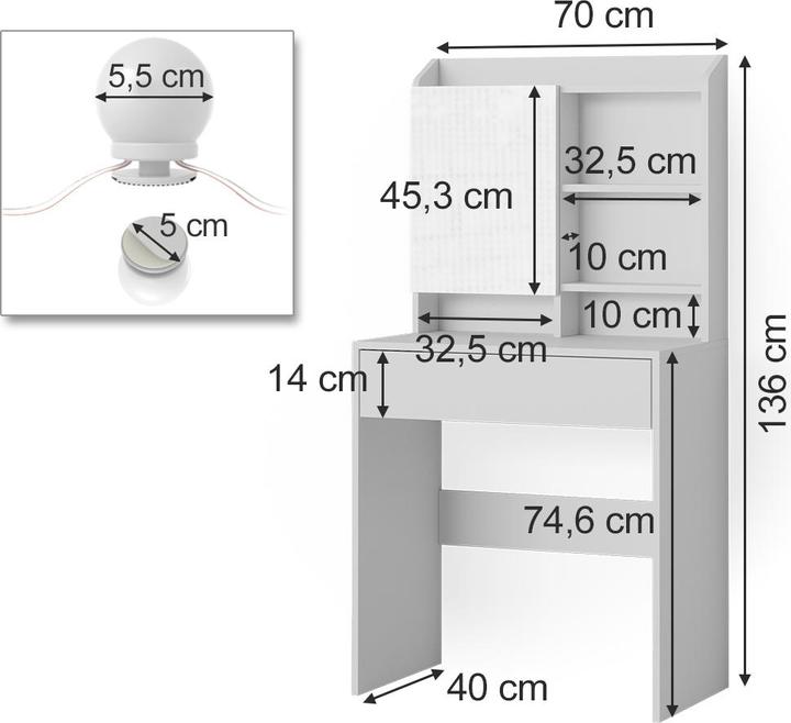 Actual product image Vicco Laura with lighting (70 x 40 x 136 cm)