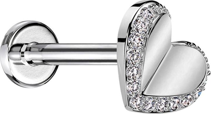 Star Piercing Micro Threadless Labret silber Herz silber Kristalle silber (Chirurgenstahl 316L, Messing)
