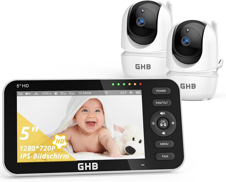 GHB Babyphone mit 2 Kameras und 5-Zoll-Display (Babyphone mit Kamera)