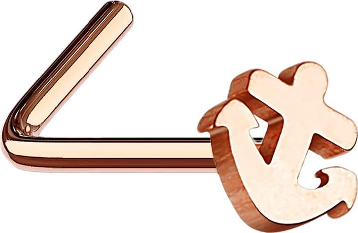 Star Piercing Nasenstecker gewinkelt rosegold mit Anker (ohne Messing, Chirurgenstahl 316L)