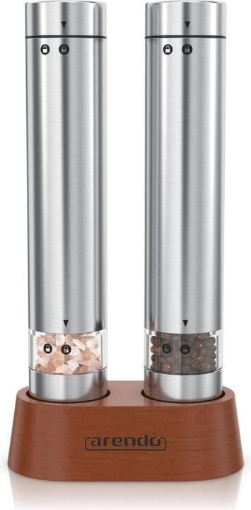 Actual product image Arendo Salz- & Pfeffermühle Elektrisch 2er Set, Gewürzmühlen, Edelstahl, Glasbehälter, Batteriebetrieben (Pepper, Herbs, Salt)