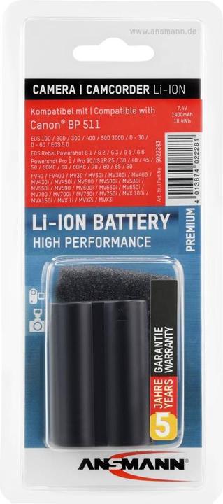 Actual product image Ansmann Canon BP-511 (Camera battery)