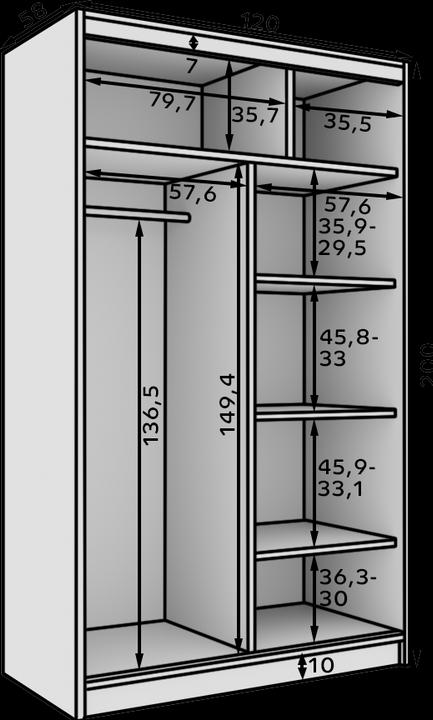 Produktbild ADRK Furniture Castello Schwebetürenschrank 120 (120 x 58 x 200 cm)