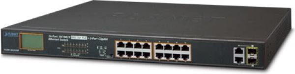 Produktbild Planet 16-Port 10/100TX 802.3at PoE + 2-Port Gigabit TP/SFP (16 Ports)