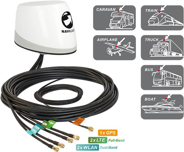 Image du produit Delock Navilock NL-400 Antenne GNSS multibande LTE-MIMO WLAN-MIMO IEEE 802.11 ac/a/h/b/g/n 5 x RP-SMA