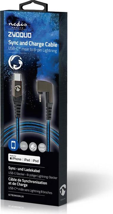 Produktbild Nedis USB-Kabel USB 2.0 Apple Lightning 8-Pin USB-CT Stecker 480 Mbps Vernickelt 2.00 m rund Gefloch (2 m, USB 2.0, 60 W)