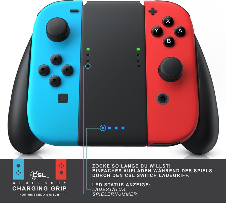 Produktbild CSL Controller Ladestation 1000 mA, Nintendo Switch Joy-Con Aufladehalterung Gamepad Ladegriff mit Akku (Switch)