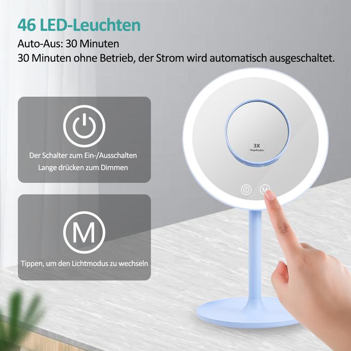 Produktbild Emke Kosmetikspiegel mit Beleuchtung, 1/3-facher Vergrößerung, 90° schwenkbar, Touch-Schalter und Memory-