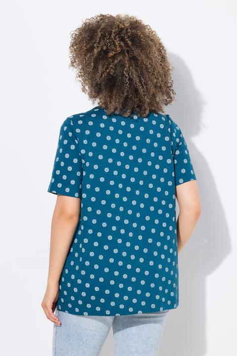 Actual product image Ulla Popken Tile Print Short Sleeve Pleated Tee (42, 44)