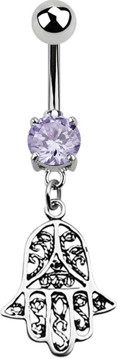Star Piercing Banane silber mit Anhänger Hamsa lavendel (ohne Messing, 925 Sterlingsilber, Chirurgenstahl 316L)