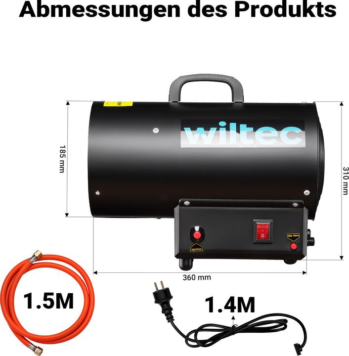 Actual product image Wiltec Gasheizgebläse 15kW Heizkanone 30W Gas Heissluftgenerator LPG Bauheizer (15000 W)
