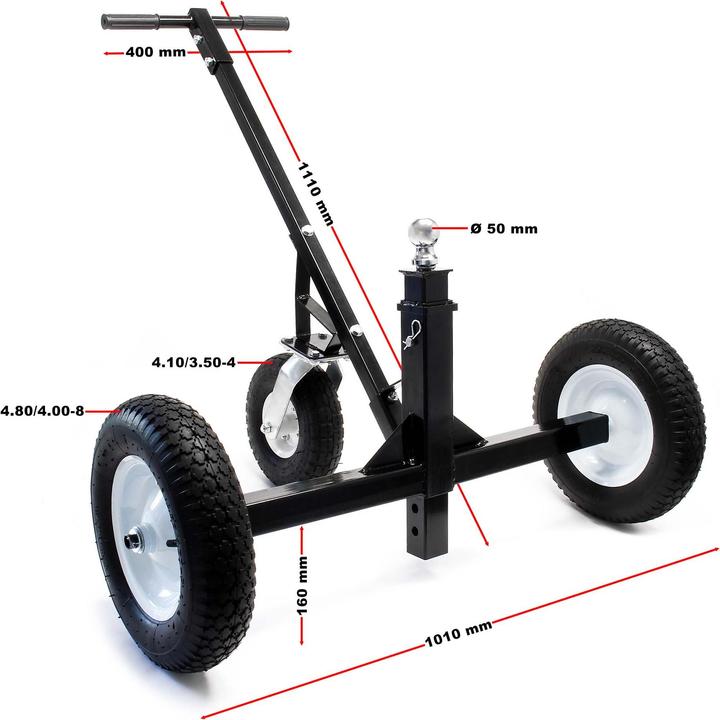 Produktbild Wiltec Rangierhilfe Anhänger 500 kg 50mm Kupplung 3 Räder Wohnwagen Caravan