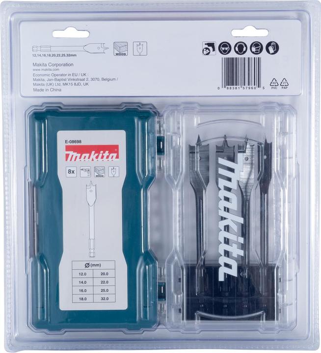 Produktbild Makita Flachfräsbohrer-Set 8tlg. (12, 14, 16, 18, 20, 22, 25, 32 mm)