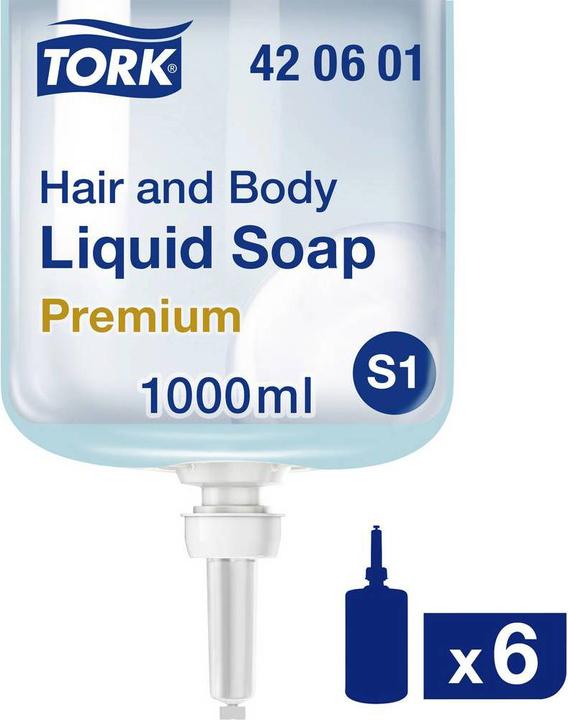 Productafbeelding Tork Haar & Lichaam Vloeibare Zeep, Shampoo & Douchegel, S1 Dispenser, Premium Kwaliteit, 1 x 1000 ml (Vloeibare zeep, 1000 ml)