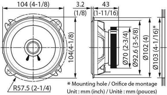 Actual product image Kenwood KFC-S1056, 10 cm / 4 "wideband coaxial speaker (21 W, 10.40 cm)