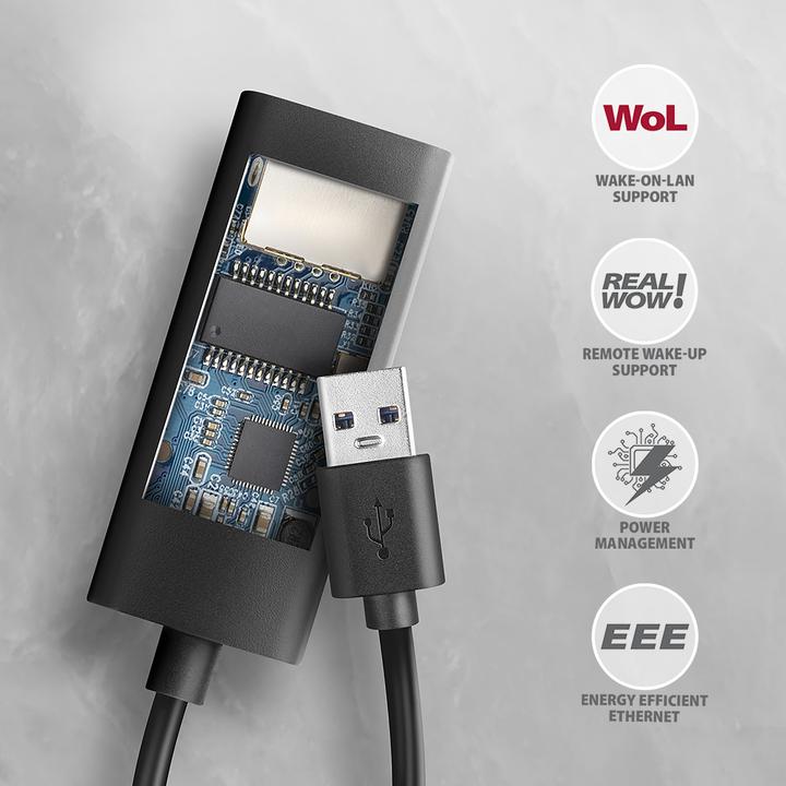 Produktbild Axagon ADE-AR, USB-A 3.2 Gen 1 - Gigabit Ethernet s????ov?? karta, Realtek 8153, auto instal (USB 3.0, RJ45 Gigabit Ethernet (1x))
