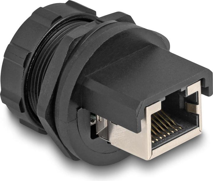 Produktbild Delock RJ45 Cat.6A Kupplung mit Verschlusskappe zum Einbau IP67 staub- und wasserdicht (Netzwerk Kupplung)