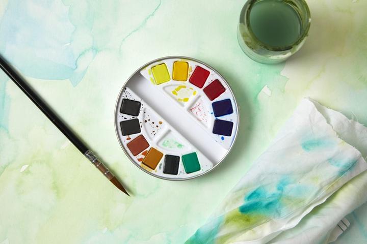 Produktbild Pebeo Feine Aquarellfarben Runder Metallkasten: 12 Halbe Näpfchen