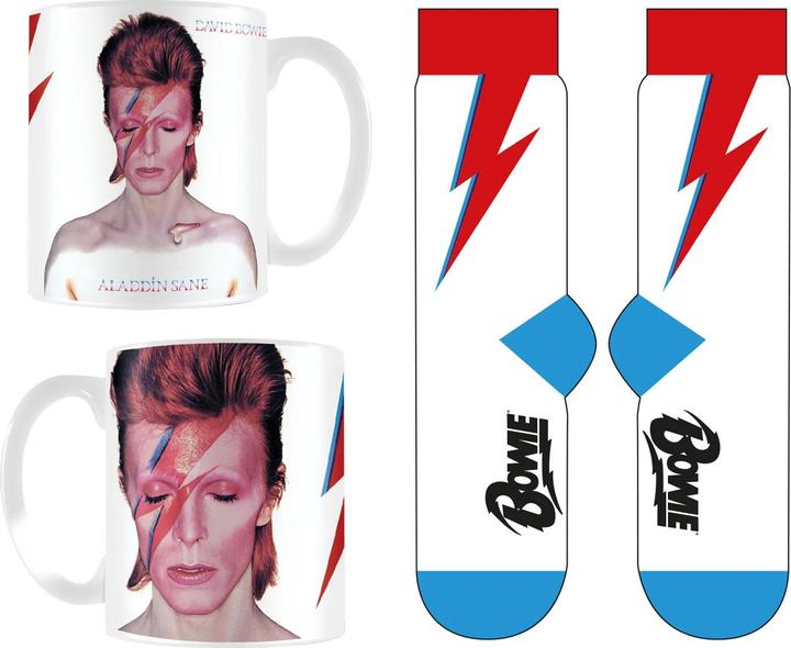 Actual product image David Bowie Aladdin Sane Lightning Bolt Mug and Sock Set (2 x)