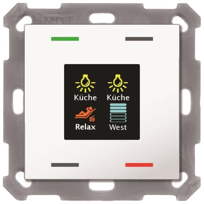 Actual product image MDT BE-TAS55T4.01 Push-button Smart 55 4gang w.colour display+temp.sensor Pure white gl.