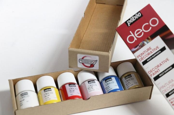 Actual product image Pebeo Set Initiation Deco 6 Assorted Bottles (White, Yellow, Red, Grey, Green, 20 ml)