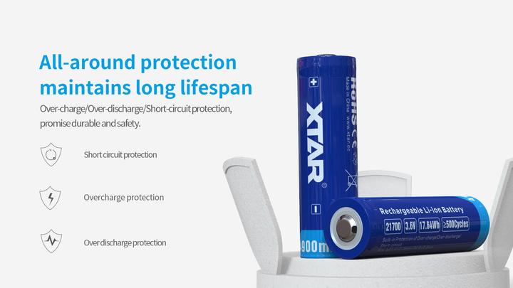 Actual product image Xtar 4900mAh 3.6V 21700 battery with PCB (1 pcs., Device specific, 4900 mAh)