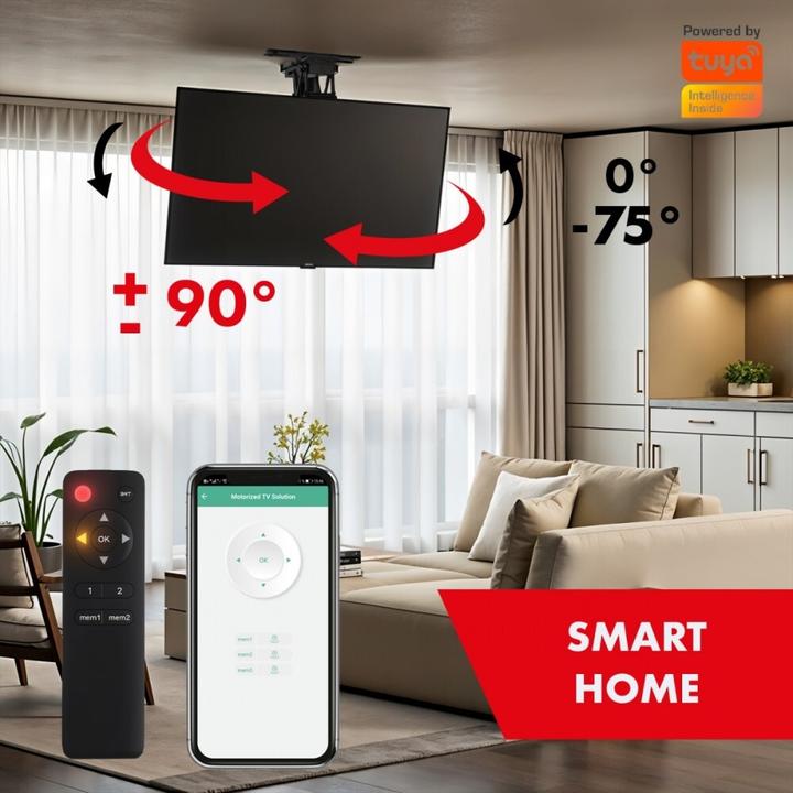 Immagine prodotto Maclean electric ceiling TV mount TUYA support max VESA 600x400 90st swivel remote (Soffitto, 75", 35 kg)