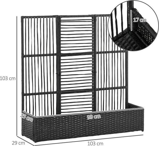 Produktbild Swisshandel24 Polyrattan Hochbeet mit Rankgitter, Blumenkasten, Pflanzenkasten, Blumenbeet, Schwarz, 103x103x29cm