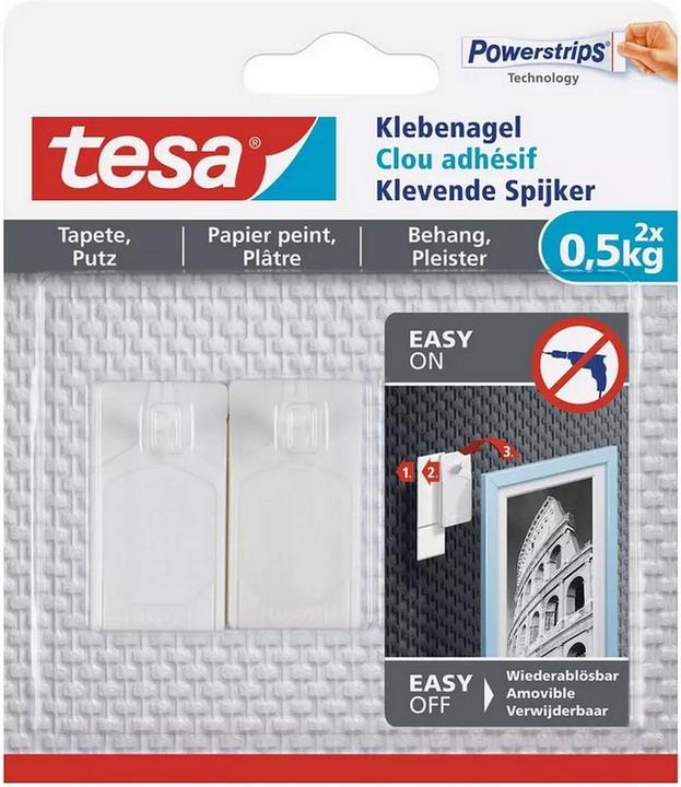 Actual product image tesa Klebenagel für Tapete & Putz, 0,5kg Halteleistung, spurlos ablösbar & wiederverwendbar, 8 Nägel