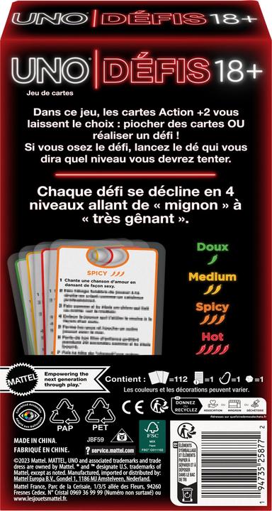 Nährwerte und Zutaten Mattel Games UNO Défis (Französisch)