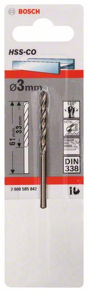 Produktbild Bosch Professional Zubehör Metallbohrer HSS-Co, DIN 338, 3 x 33 x 61 mm, 1er-Pack (3 mm)