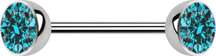 Actual product image Star Piercing Micro Barbell silber mit zwei Halbkugeln Kristall aqua (Titanium G23, without brass)